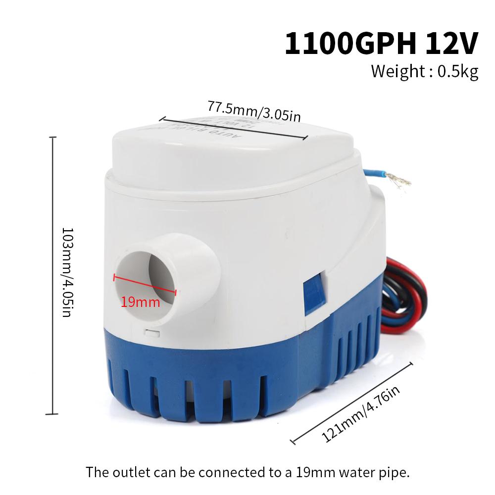 

Boat Automatic Bilge Pump 1100GPH 12V DC Motor Submersible Electric Water Pump with Float Switch By Sailpole for Houseboat Boat