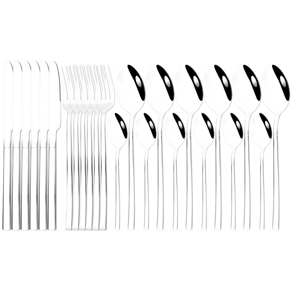 24Pcs Cutlery Set Stainless Steel Dinnerware Knives Fork Spoon Dinner Tableware Party Kitchen Flatware Silverware Set