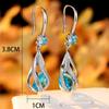 Cute Female Red Zircon Stone Water Drop Dangle Earrings for Women Silver Color Vintage Bridal Wedding Engagement Jewelry