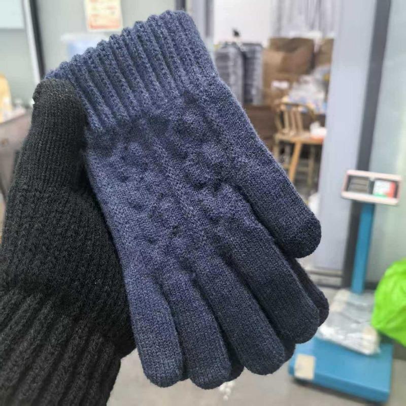 Knitted Wool Gloves Camel Wool Piled Thickened Thermal Gloves Outdoor Versatile Cold-proof Gloves