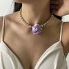 French Retro Fabric Rose Necklace, Romantic Light Luxury Diamond Flower Design Collarbone Chain
