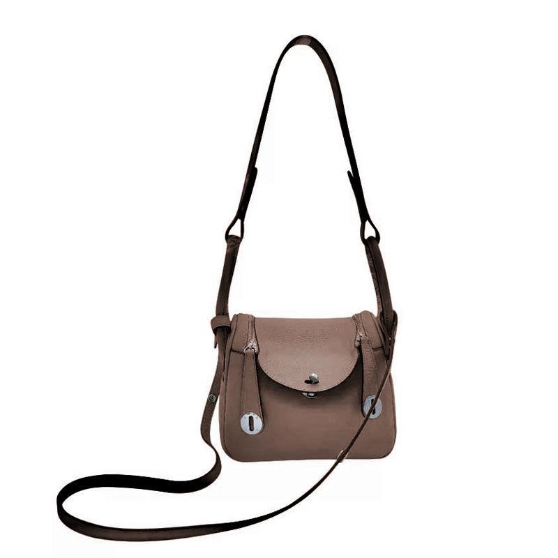 New First-layer Cowhide Lindy Bag, Genuine Leather Shoulder Messenger Bag, Fashionable Doctor Bag, Mini Bag, Silver Buckle, Silver.