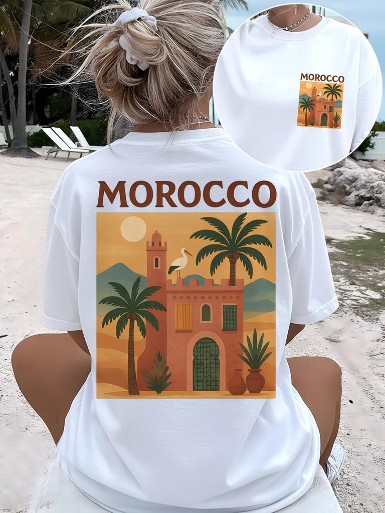 Sonne Salz Sand Grafik T-Shirt Sommer Strandurlaub T-Shirt Tropischer Palmenabdruck Oberteil Lässig Kurzarm Mode Streetwear