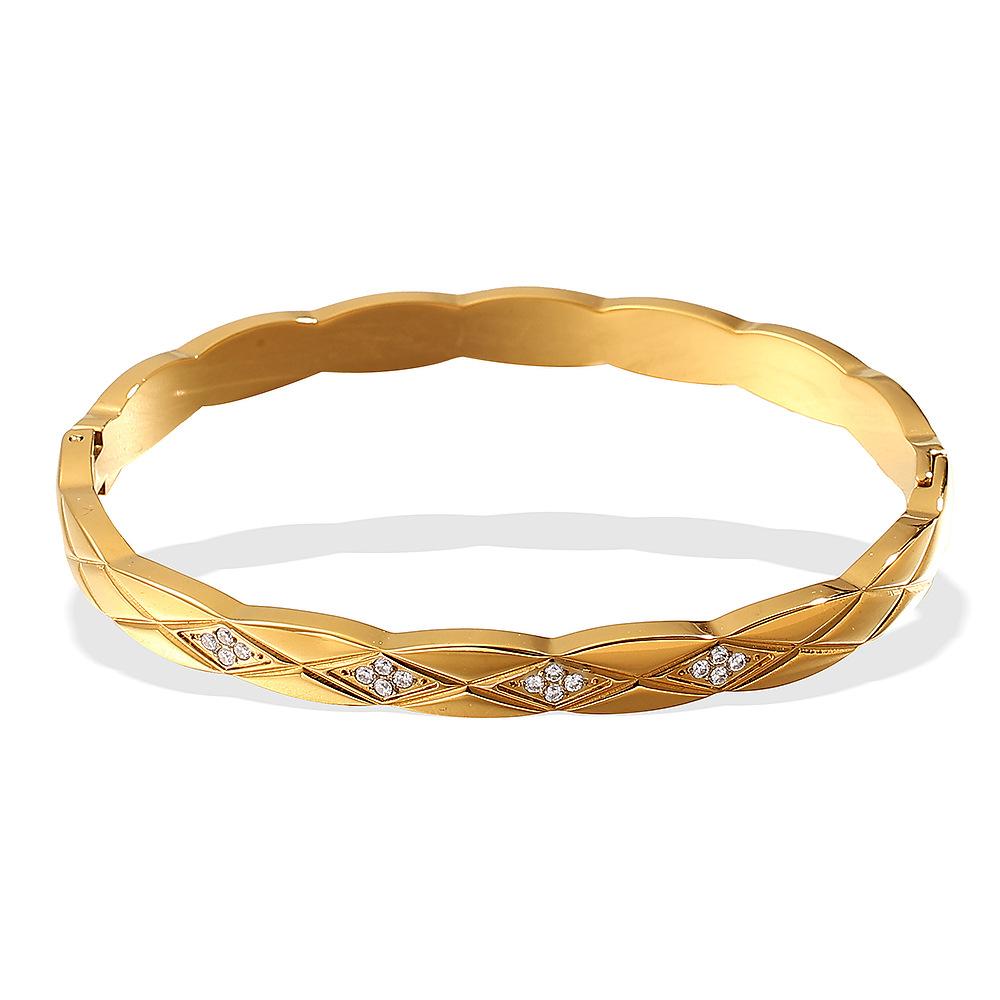 Stainless Steel Cnc Diamond-Encrusted Small Fragrant Wind Rhombus Buckle Bracelet Bracelet Jewelry