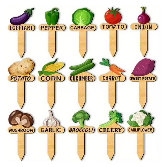 

15 шт. Деревянные бирки для растений, Маркеры с названиями овощей и узорами, Т-образные бирки для рассады, горшечных растений для идентификации