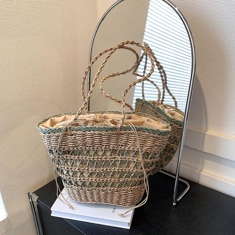 New Trendy and Fashionable Straw Vegetable Basket Beach Bag Shoulder Portable Large-capacity Women's Bag