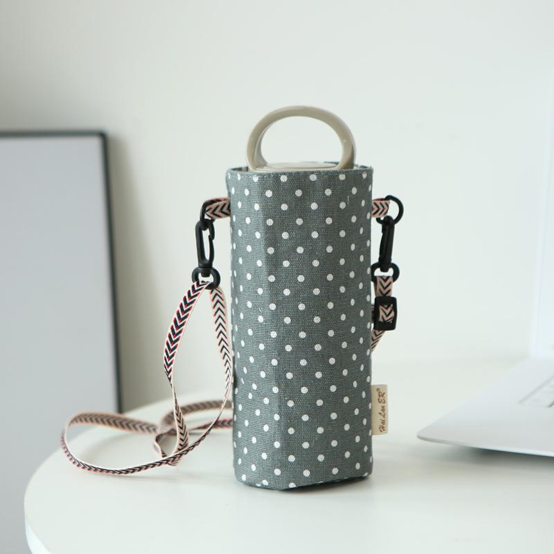 1Pcs Insulated Canvas Thermos Bag Water Bottle Cover Adjustable Crossbody Strap Floral Duck Print Cup Holder For Shopping