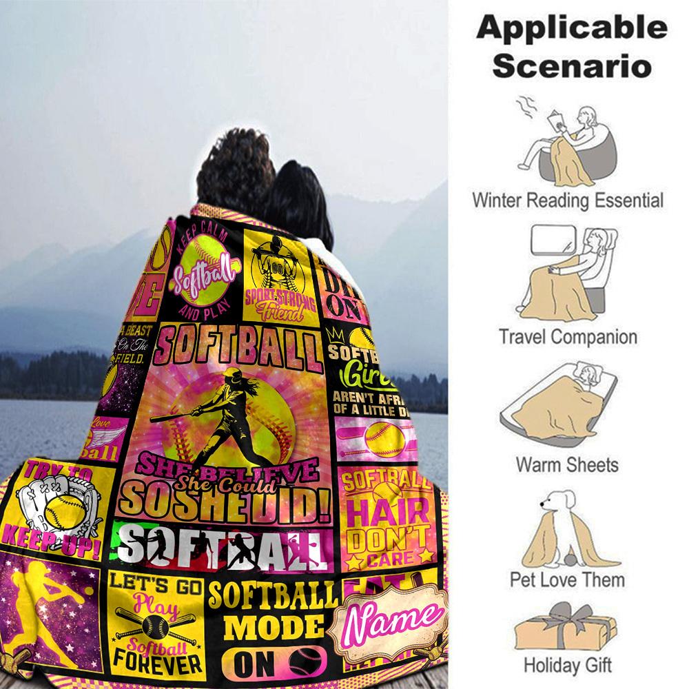 Softball Theme Customize Your Name Home Blanket S Comfortable Soft Lightweight Allseason Multipurpose Blanket For Picnics Couches Offices Beds Living