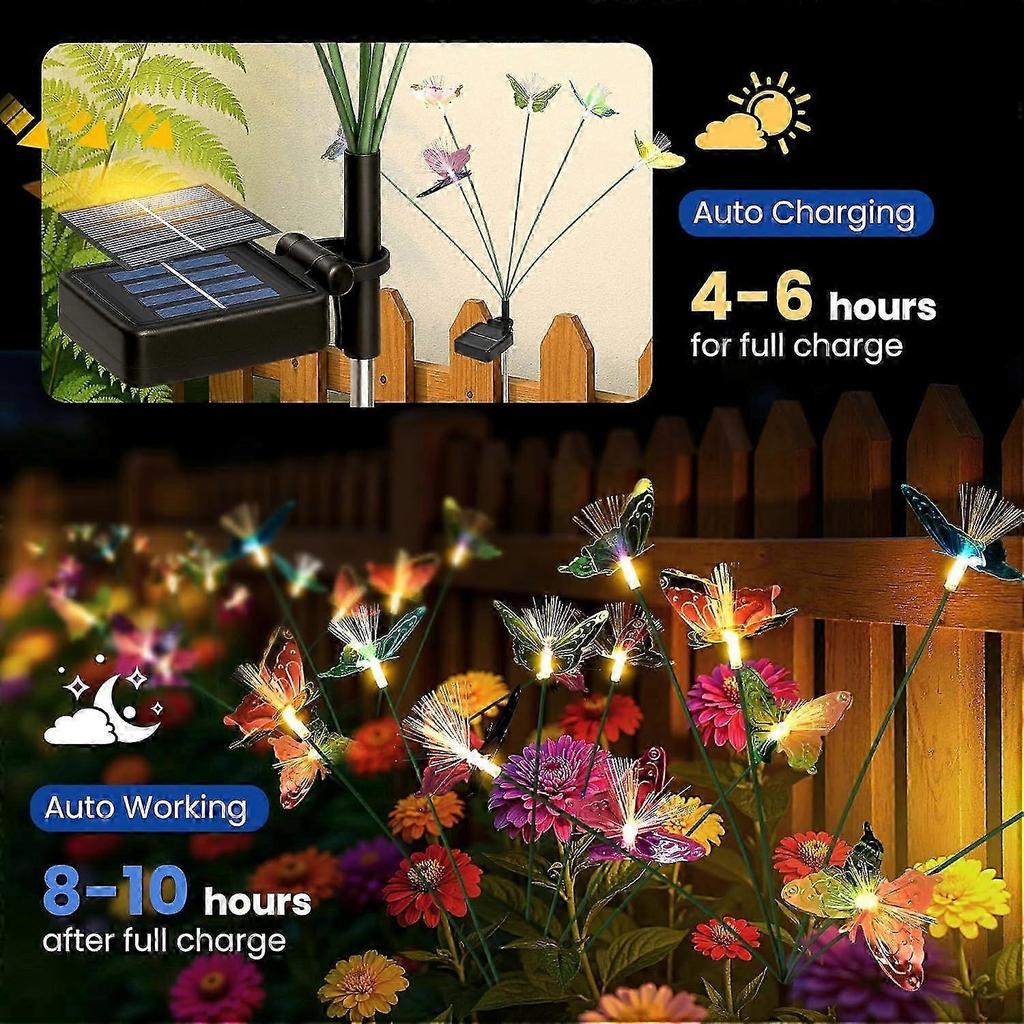 2 Pack Solar Lights Outdoor Garden, Colorful Butterfly Solar Swaying Lights, Outdoor Garden Light Waterproof for Pathway, Yard, Patio Decoration
