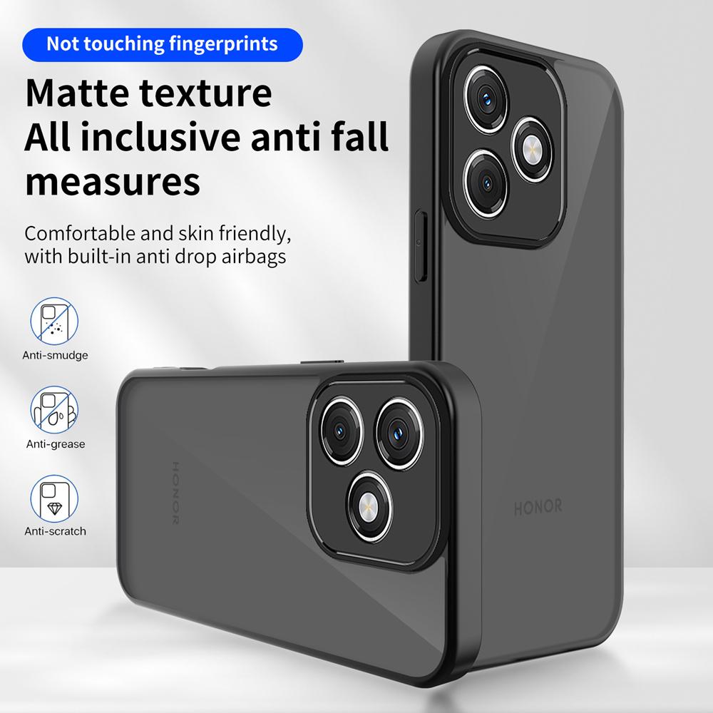 KEYSION Matte Translucent Black Phone Case for HONOR 600 Lite 5G Soft Silicone+PC Anti-slip Shockproof Back Cover for Honor X8d