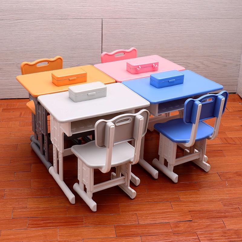 Dollhouse Mini Classroom Desk Chair Simulated Stationery Pencil Case Set Model For Doll House Furniture Decoration Accessories