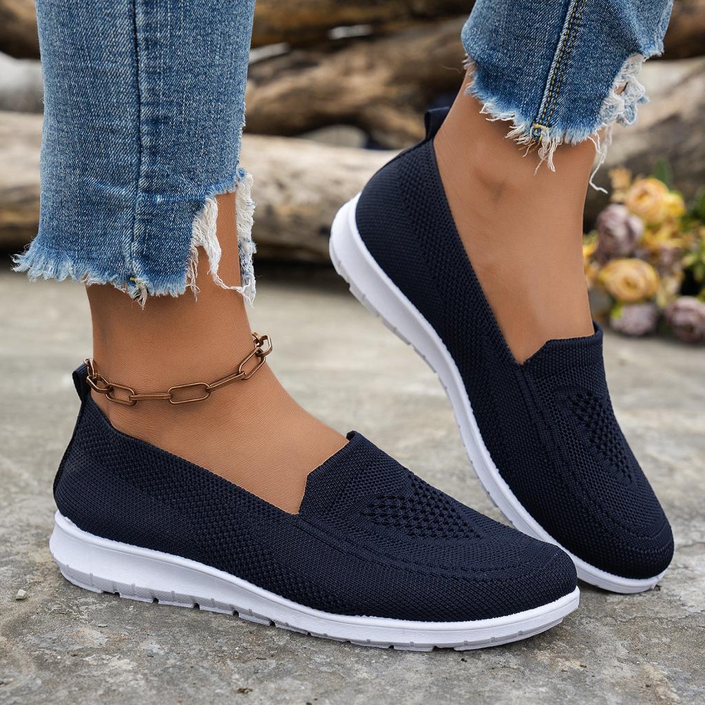 Damen Casual Einzelne Schuhe in Übergröße Damen Frühling und Herbst Neu Rundkopf Niedriger Absatz Mesh Fly-Woven Sneakers Damen