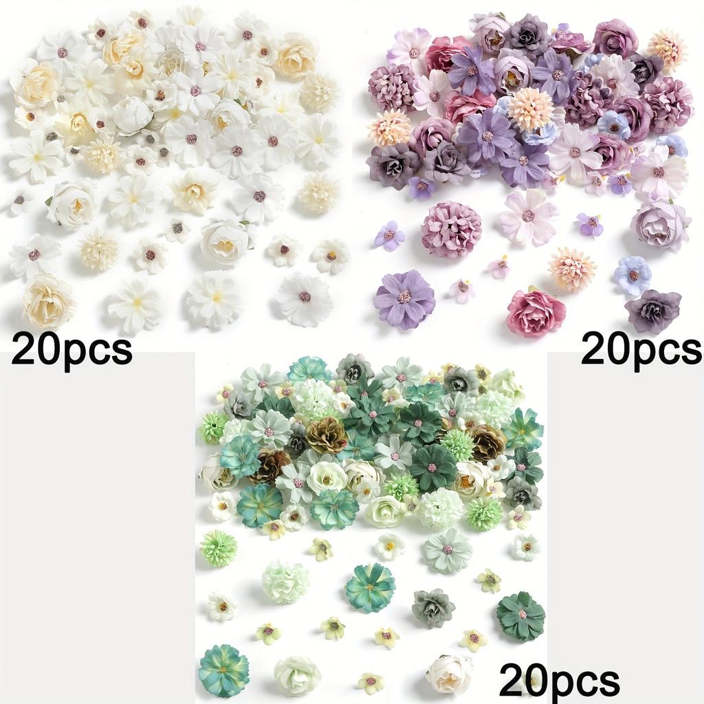 60Pcs Mix Artificial Flowers Head Silk Rose Fake Flowers for Home Room Decor Wedding Decoration Craft Gifts Wreath Accessories