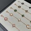 18K Rose Gold Plated Sterling Silver Bracelet with Four-Leaf Clover and Natural Mother-of-Pearl Elements, Non-Fading.