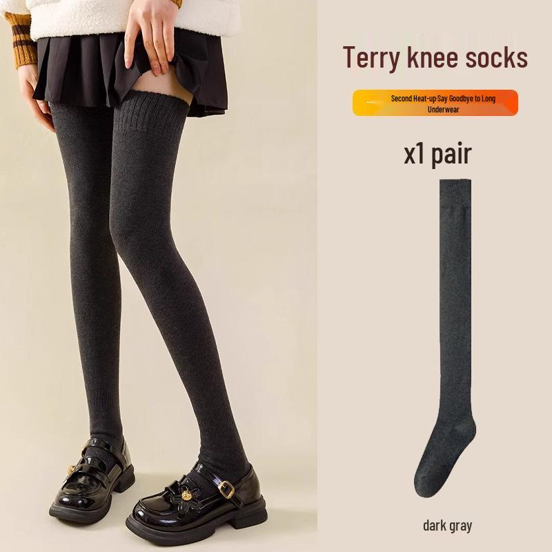 Damen Extra-Lange Overknee Oberschenkelhohe Socken mit Samt und Frottee für Herbst/Winter - Mikro-Druck Schlankheitsdesign