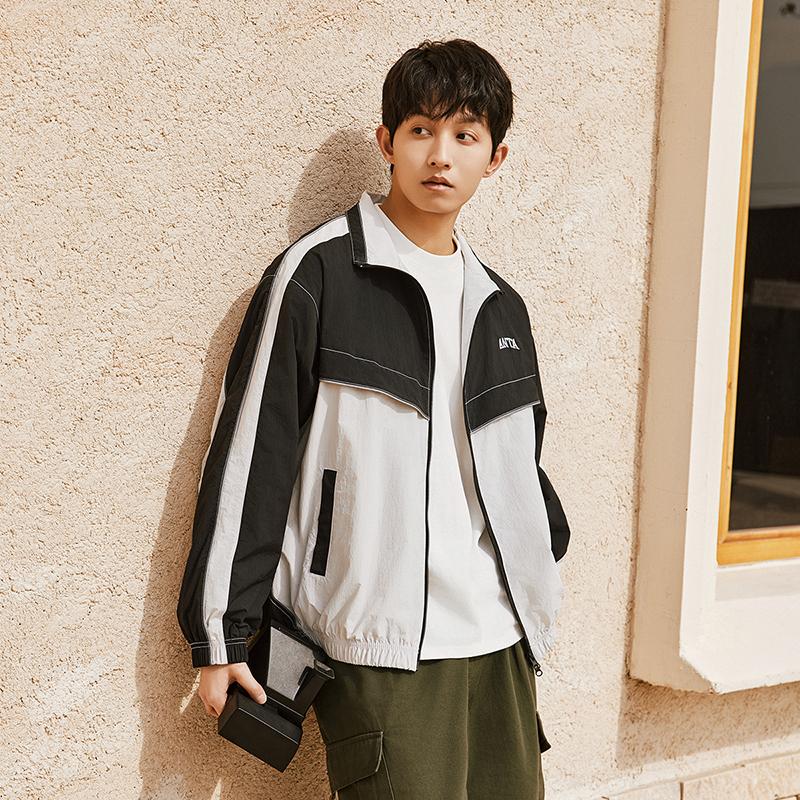 Anta Bunda Color Block se stojáčkem na zip, s přepadlými rameny a dlouhým rukávem, pánská bunda, základní černá, skořápkově růžová, šedá 952418602-2