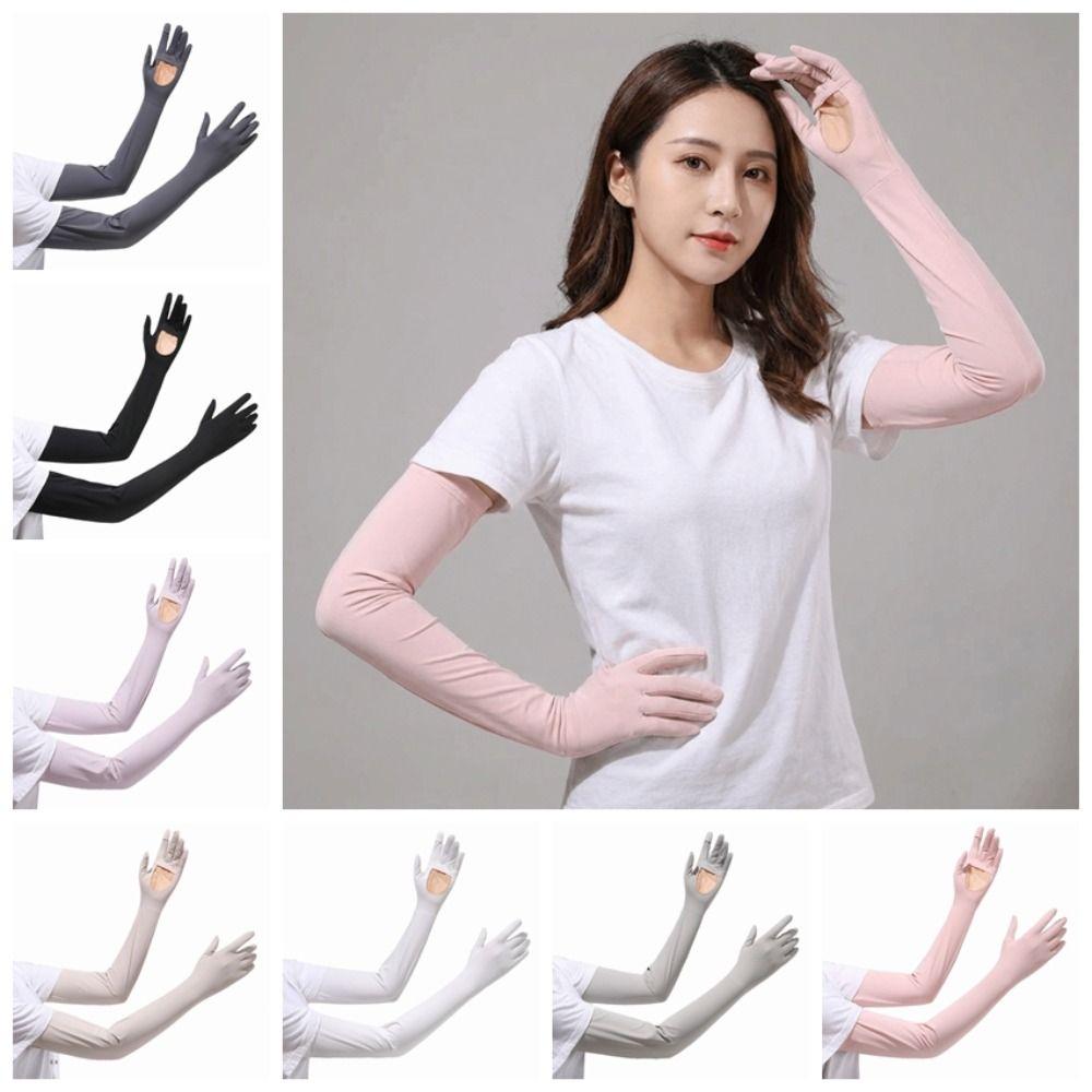Solid Color Ice Silk Arm Sleeve Non-slip Summer Arm Cover Women's Gloves Long Sleeve  Outdoor