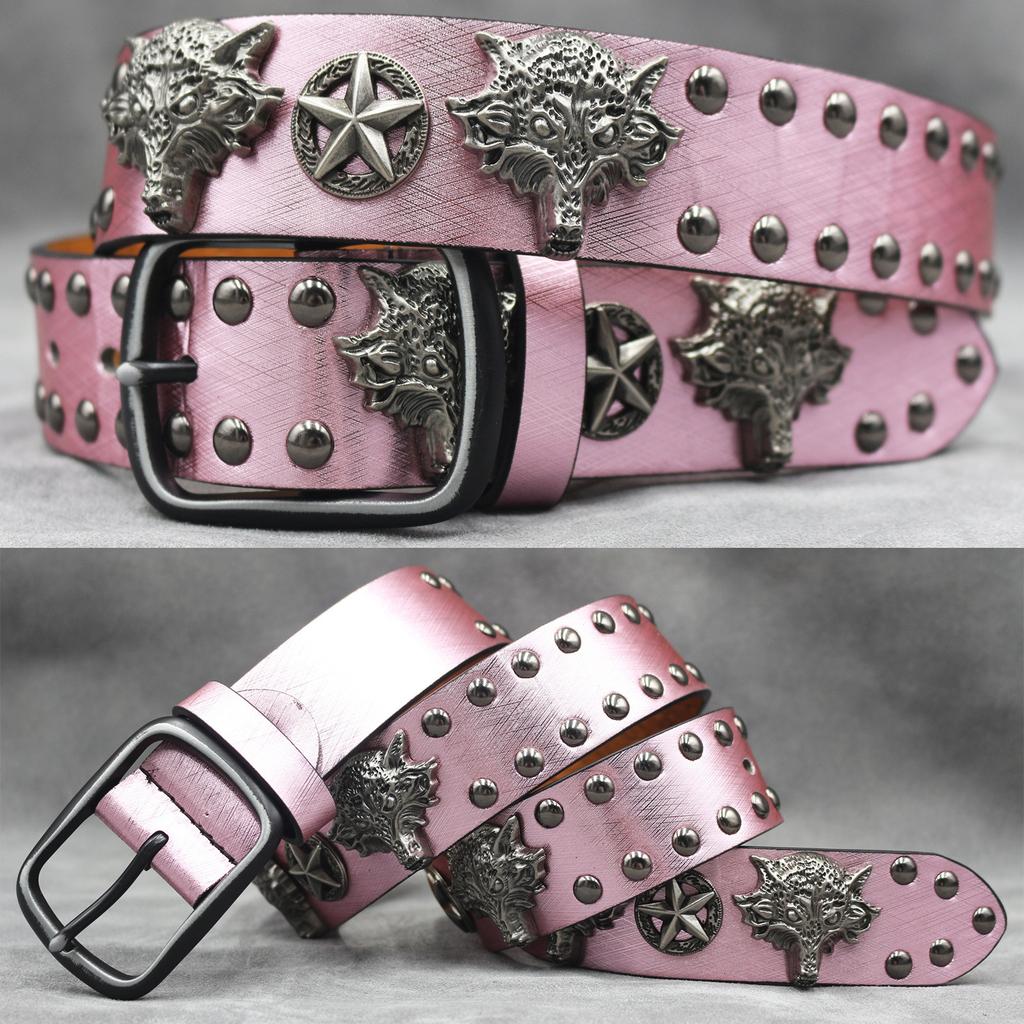 Original Skull Rivet Belt Punk Men'S Belt Women'S Snake Pattern Decorative Belt