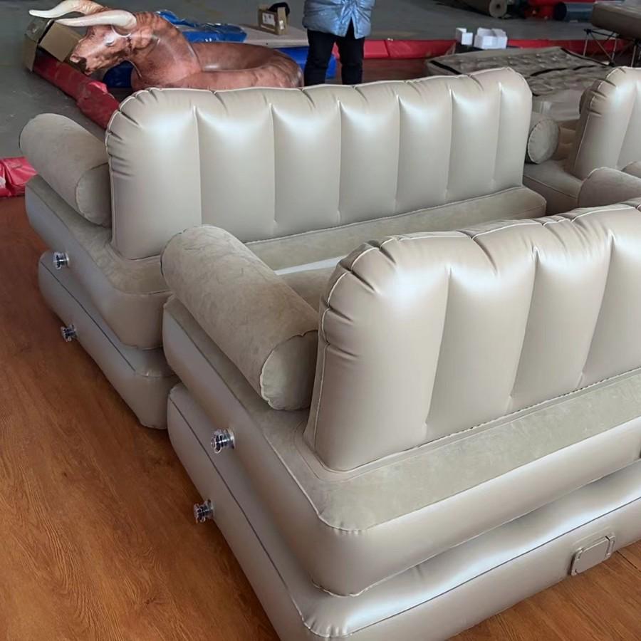 Inflatable Sofa Bed with Built-in Storage and Foldable Mat for Outdoor Camping