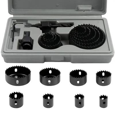 Ensemble de 11 pièces Scie cloche Kit de scies cloches avec 8 lames de scie Acier au carbone durable Métal Cercle Perceuse électrique Coupe-trous pour Bois Plastique
