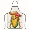 1pc Cute Corn On The Cob Apron With Straw Hat & Braided Bow Tie - Sleeveless Neck Hanging Bib For & S, Fun Corn Cob Pattern For