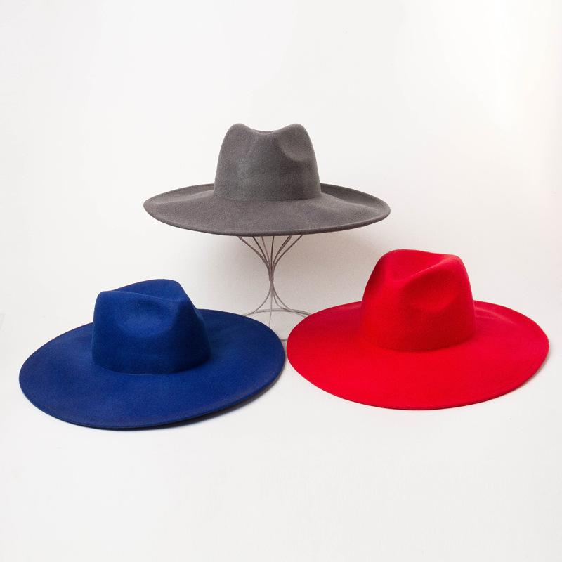 My Extreme Outdoor Activities Women's Black 202601-Hh2010a Ins Chic Winter Wool Felt 12Cm Wide Brim Classic Lady Fedoras Cap Men Leisure Panama Jazz Hat 57Cm