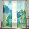 Mountains Trees Green Landscape Sheer Curtain for Living Room Hall Wall Dress Up  Home Window Supplies Pop Print Tulle Curtains