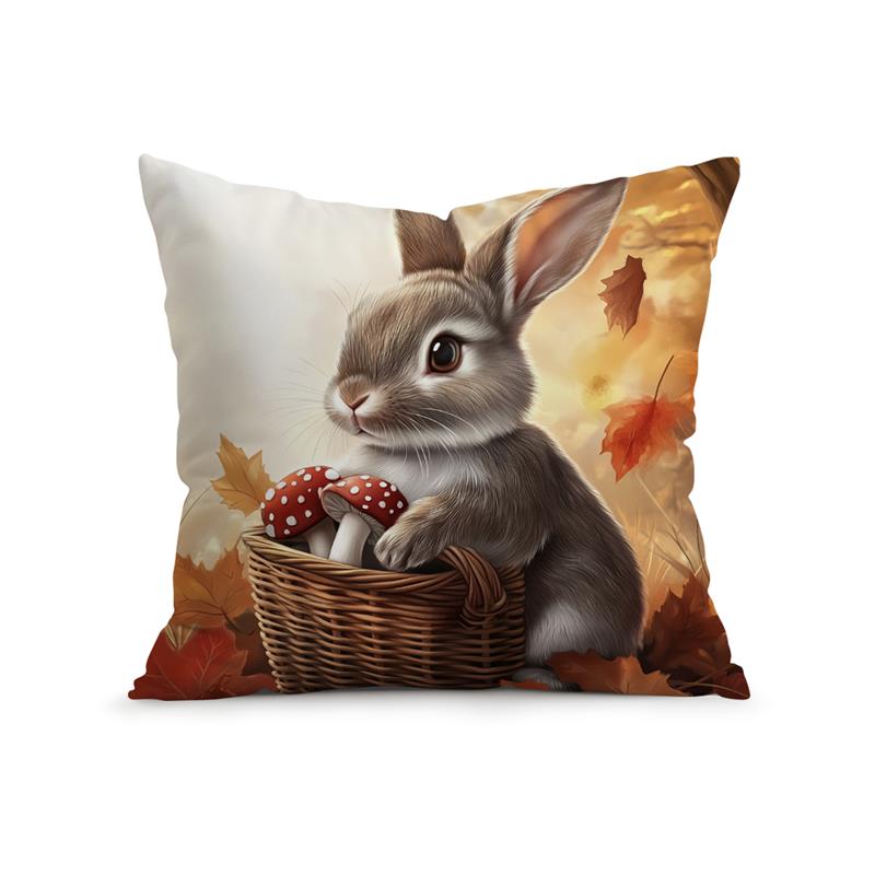 Home Decor Autumn Animals: Bunny, Raccoon, Hedgehog, Otter Pattern Cushion Cover Suitable for Sofa Bedroom Car Pillow Cover