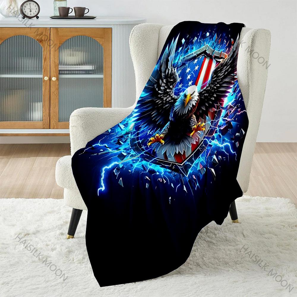 Bald Eagle and Flag Art Blanket Warm Soft Fluffy Kids and Adults Sofa Bed Throw Blanket for Home Travel Camping Large Size