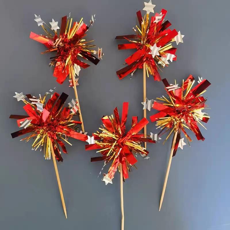 

5Pc Glitter Happy New Year Cake Topper Colorful Tassels Cupcake Topper Wedding Baby Shower Baking Dessert Cake Decor червоний