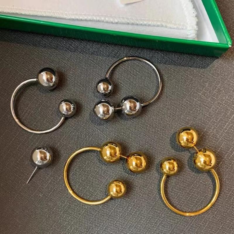 Metal Ball Earrings European and American Front and Back Studs Earrings Ladies Girls Travel Wedding Accessory