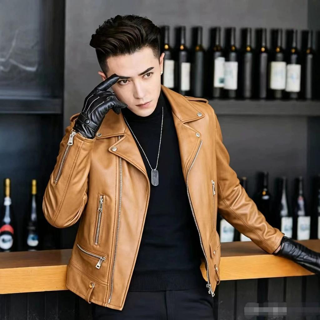Autumn and winter men's leather jacket locomotive clothing handsome sheepskin new leather jacket European and American large size coat
