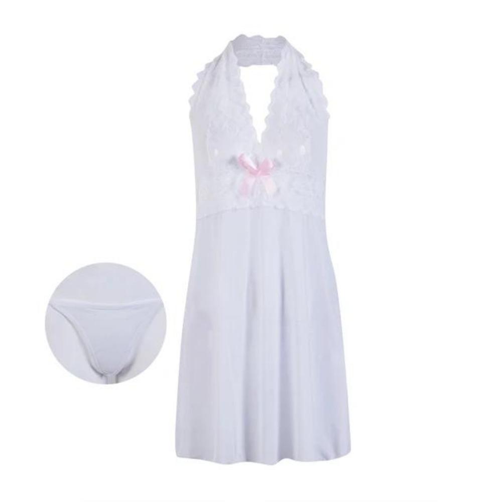 Sexy Clothes for Women Lingerie Lace See Through Nightdress Babydoll Porno Deep V Mesh Dress Panties Underwear Erotic Clothing