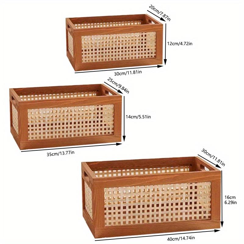 3 pcs set Vintage wooden storage Basket included S&M&L sizes,Decorative Woven Organizer s for Book,snacks,Fruit storage.Back to school season.