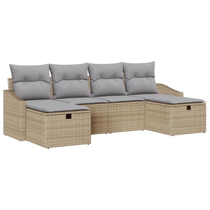 VidaXL Ensemble de Canapé de Jardin 6 Pièces avec Coussins Beige Rattan Poly 3359319