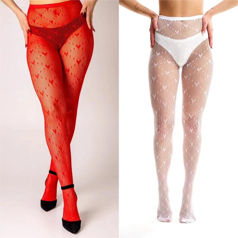 

Heart Print Pantyhose Women S Black Sexy Lace Fishnet Hollow Out Tights Y2K Fashion Gothic Tights Stockings Summer Thin Hosiery 40-75kg