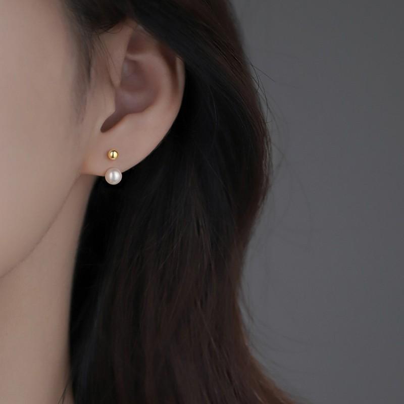 Korean 925 Sterling Silver Beads Pearl Back Hanging Earrings for Women Temperament Gentle Party Wedding Jewelry Accessories