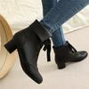 Fashion 2025New Lace Up Ladies Square High Heel Shoes Ankle Boots Lace-up Retro Women Pointed Toe Thick Soled Short Booties White Black