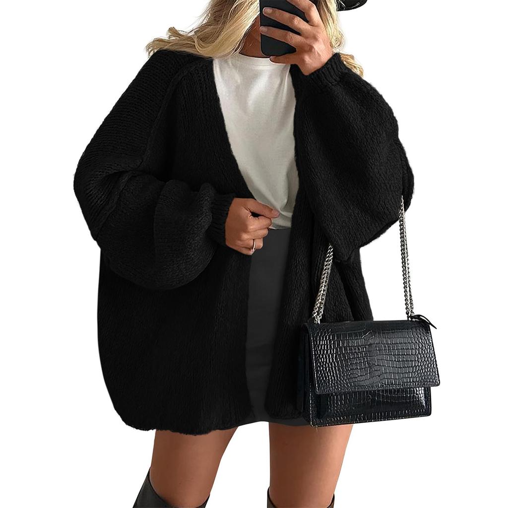 Women's Fashion Solid Color Coats Long Sleeved Knitted Casual Cardigan Sweater Jacket