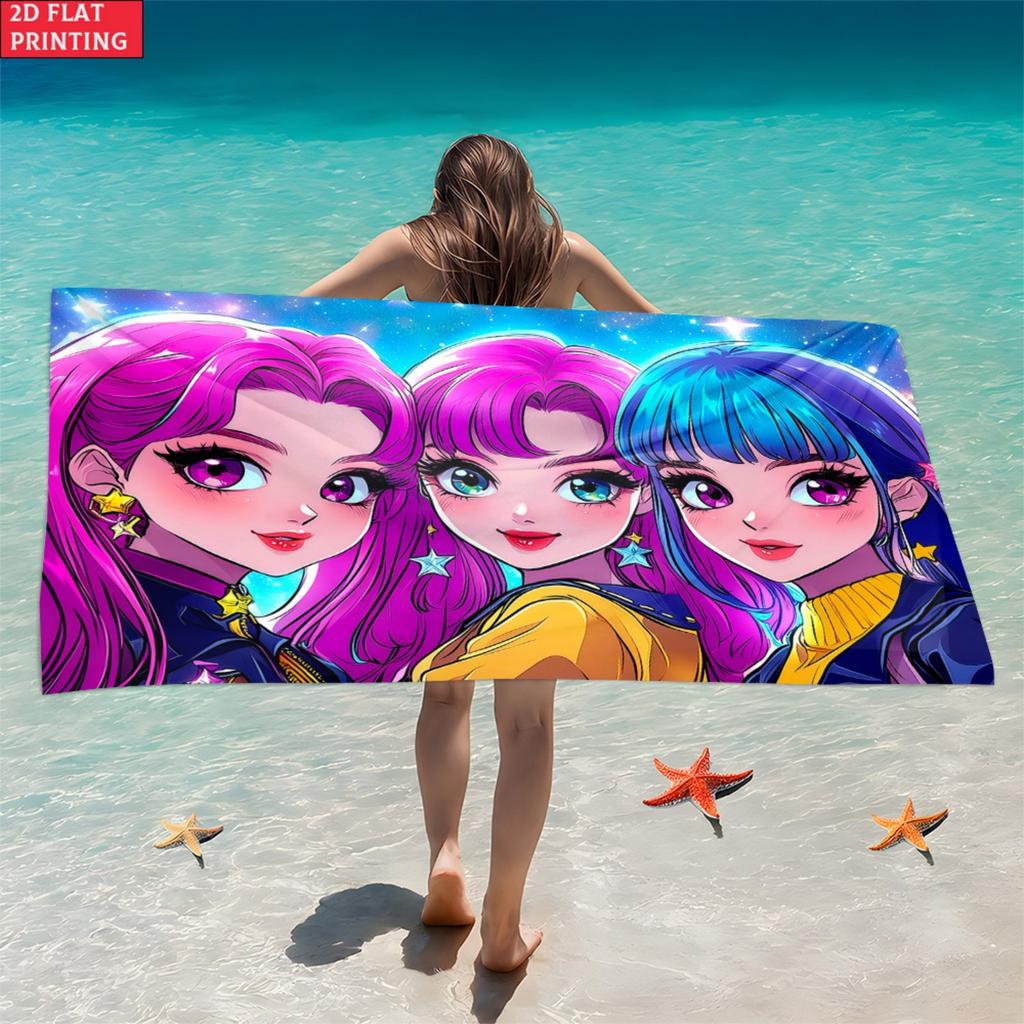 2D Flat 1pc Kpop Combination Beach Towel-Soft,Ultra-Absorbent Microfiber,Lightweight,Perfect for Beach