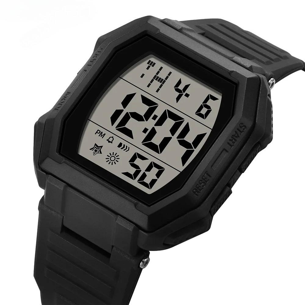 Men Digital Watch Outdoor Sports Multifunctional Waterproof Shock Resistant Large Screen Display Luminous Wristwatch