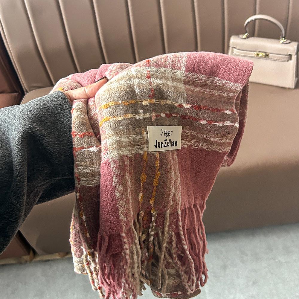 

2024 Клетчатый шарф с кисточками: Унисекс, осень-зима, теплая и стильная для пар и студентов