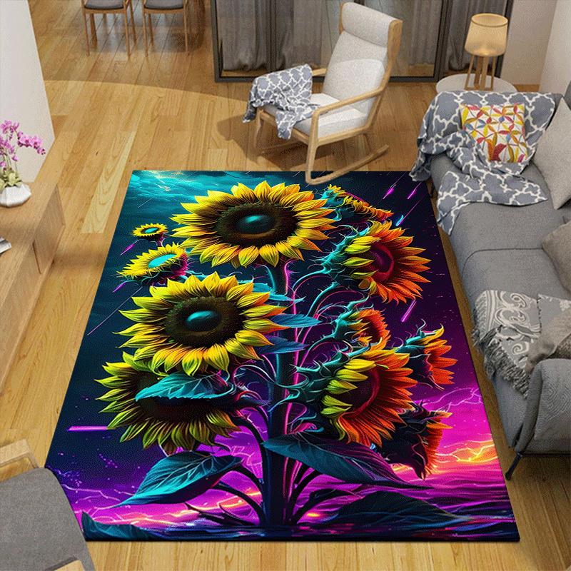 1pc Sunflower Print, Design Indoor Area Rug - Soft, Anti-Slip, and Durable Gaming Room Decor for Bedroom, Living Room