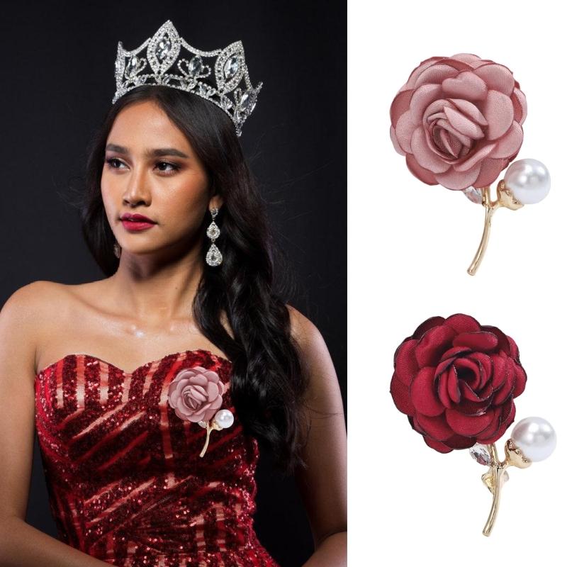 Women 3D Floral Brooch Lapel Pin Ladies Shawl Brooch Pin Clothing Jewelry Accessory for Wedding and Event Outfit