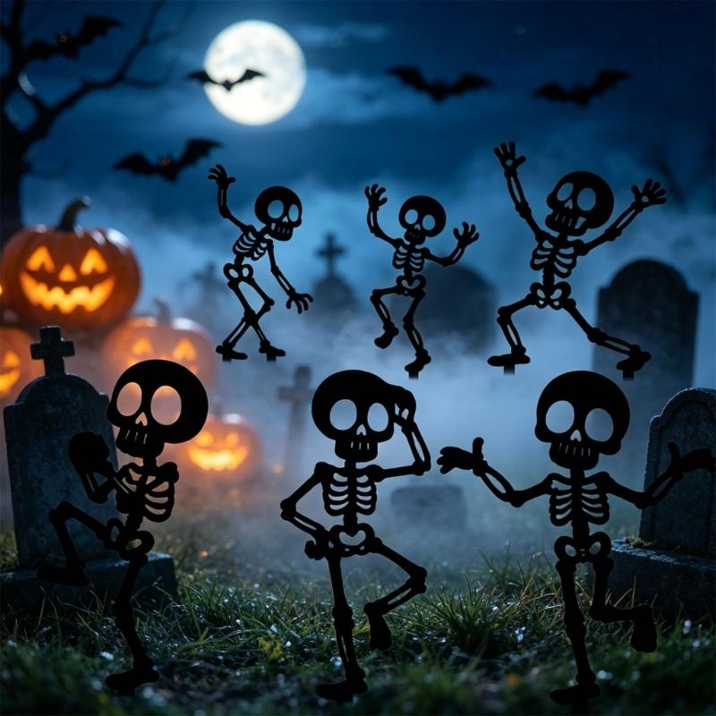 Halloween Yard Stake with Bone Dancer Shape, Black Acrylic Lawn Piece for Garden Display and Outdoor Party Scene