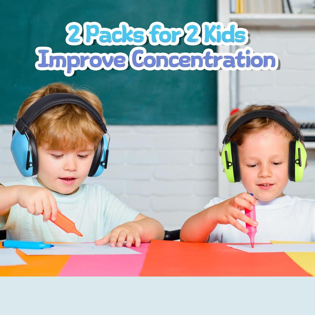 2 Packs Kids Hearing Protection Earmuffs, SNR28dB Kids Noise Cancelling Headphones, Noise Reduction Earmuffs for Autism Sensory & Concentration,Ear
