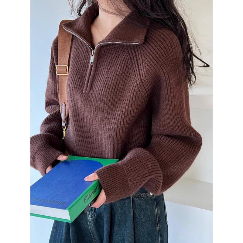 2025 Autumn/Winter Half-Zip High Neck Loose Knit Cardigan Sweater