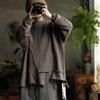 Johnature Women Vintage Pullover Sweaters Solid Color Irregular Patchwork O-Neck Long Sleeve Knitted Autumn Winter Sweaters
