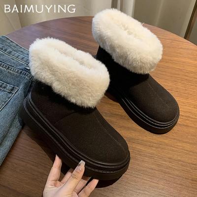 Fur Platform Women Ankle Boots Suede Flats Shoes Woman 2025 Trend Winter Fashion Brand Short Plush Cozy Warm Female Snow Botas
