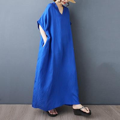 Short Sleeve Plus Size Cotton Vintage New In Dresses for Women Casual Loose Maxi Long Summer Dress